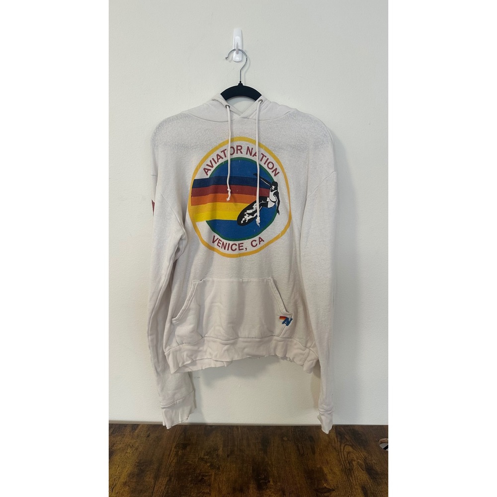 Aviator Nation Venice CA Rainbow Surfer Hoodie White XXL California Made
